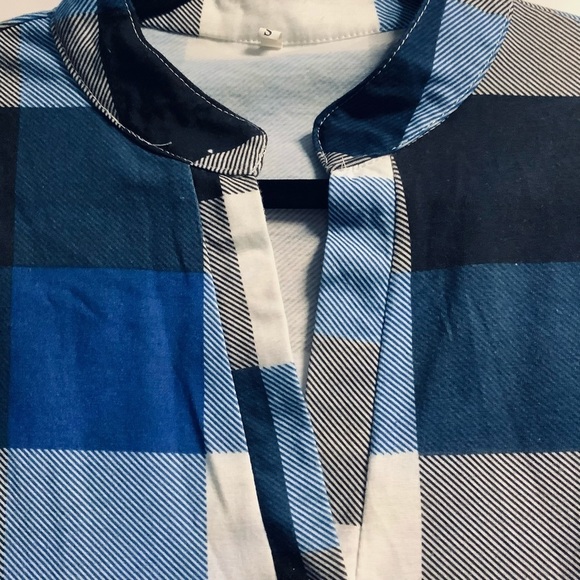 💜3/$30 Blue Plaid Shirt 3/4 Roll-up sleeves Small - Picture 3 of 8